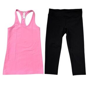 Ivivva Activewear Set Girls Size 12 Pink Tank Top Black Cropped Leggings 2pc
